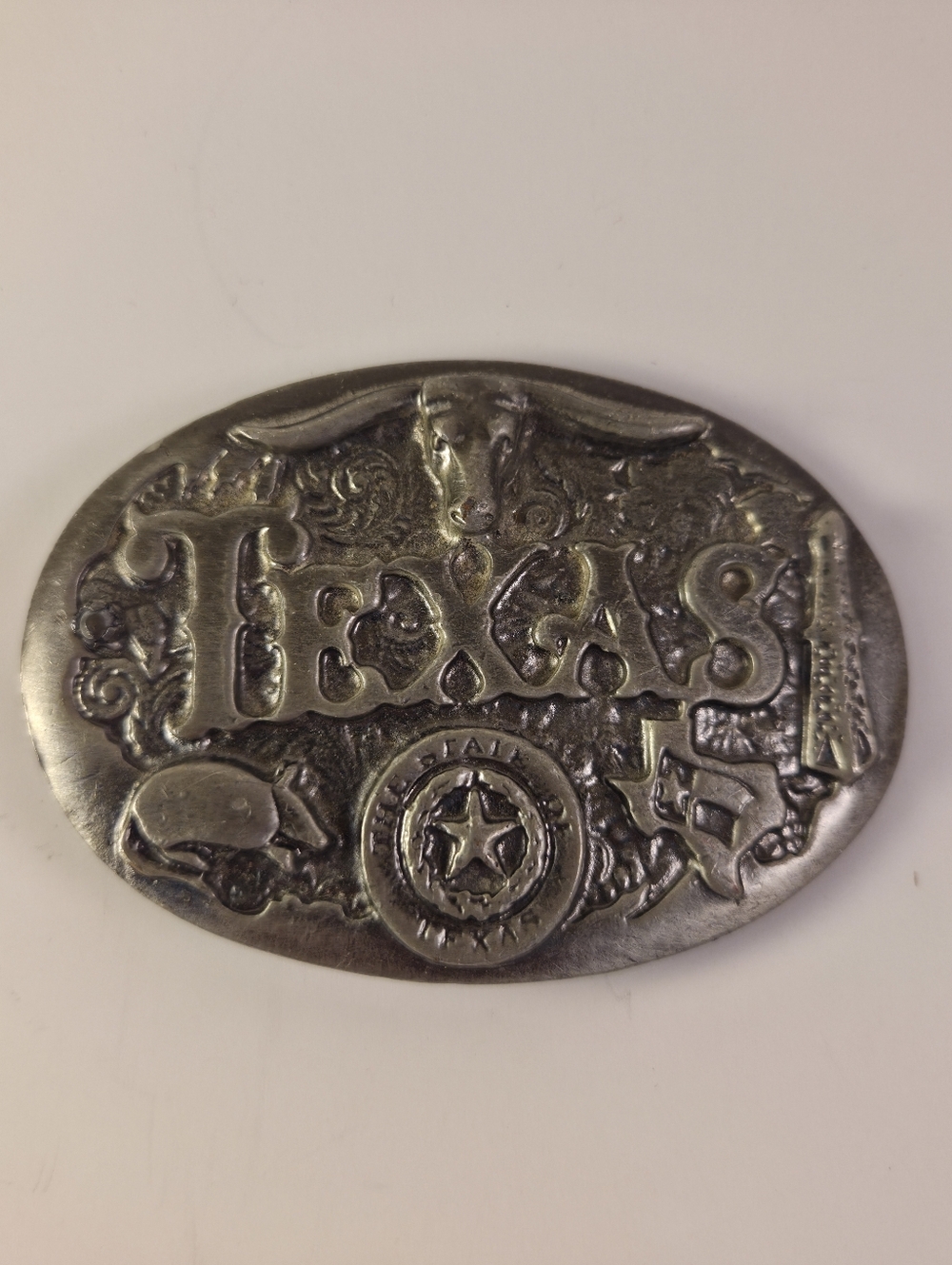 Texas Embossed Western Belt Buckle - Silver Tone